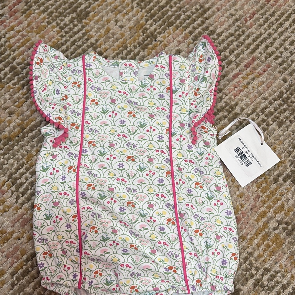Charming Floral Kids Bodysuit with Pink Trim